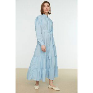 Trendyol Blue Belt Detailed Judge Collar Dress