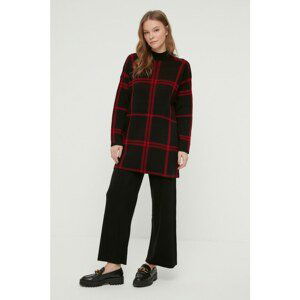 Trendyol Black Plaid Pattern Half Turtleneck Wide Leg Knitwear Bottom-Top Set