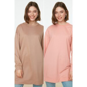 Trendyol Pink-Mink Crew Neck Slit Detailed 2-Pack Knitted Sweatshirt