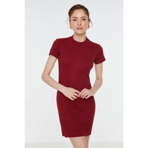 Trendyol Claret Red Short Sleeve Crew Neck Knitted Dress