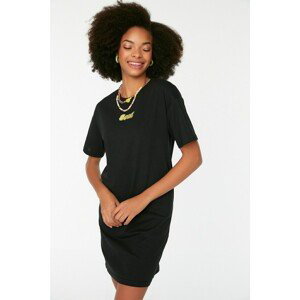 Trendyol Black Embroidered T-shirt Knitted Dress