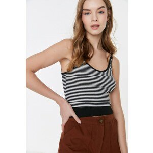 Trendyol Black Striped Corduroy Crop Knitted Blouse