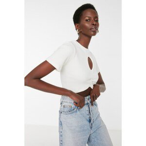 Trendyol White Drop Detailed Crop Knitted Blouse