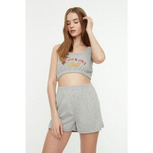 Trendyol Gray Crop Knitted Bottom-Top Set