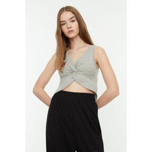 Trendyol Gray Cross Detailed Crop Knitted Blouse