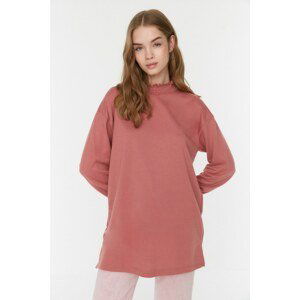 Trendyol Dried Rose Cotton Collar and Cuffs Gipe Detailed Knitted Tunic