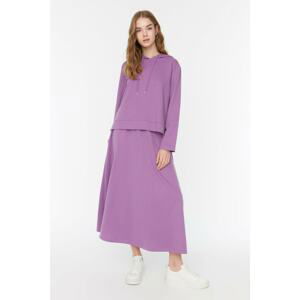 Trendyol Purple Hooded Knitted Skirt Sweatshirt Bottom-Top Set