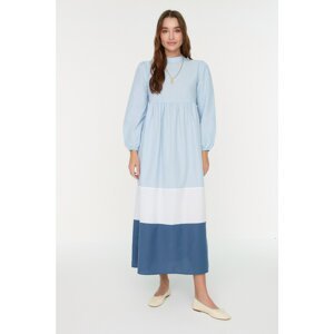 Trendyol Blue Color Block Stand Up Collar Woven Dress