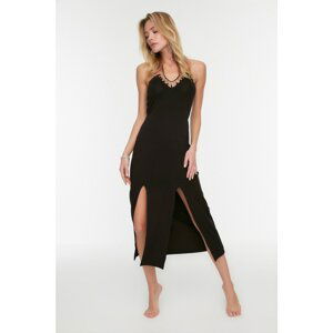 Trendyol Black Collar Accessory Slit Detailed Viscose Beach Dress