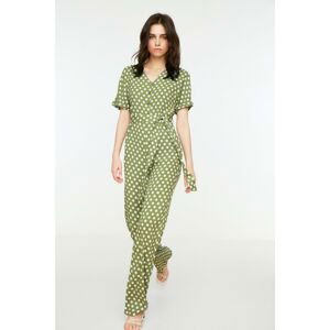 Trendyol Khaki Belted Polka Dot Jumpsuit