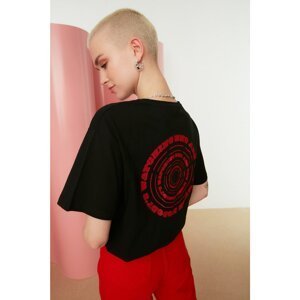 Trendyol Black Printed Boyfriend Knitted T-Shirt