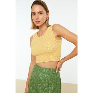 Trendyol Yellow Plaid Crop Woven Blouse