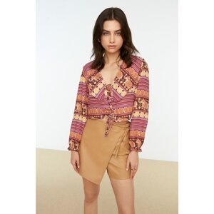 Trendyol Brown Collar Lace Detailed Woven Blouse