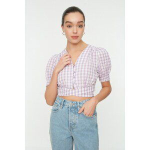 Trendyol Lilac Check Crop Top With Tie Detail
