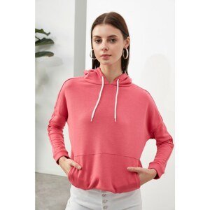 Trendyol Pink Long Sleeve Hooded Knitted Sweatshirt