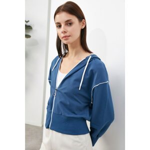 Trendyol Blue Long Sleeve Hooded Zipper Knitted Sweatshirt