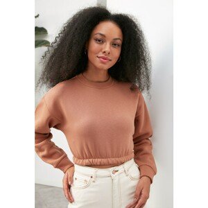 Trendyol Brown Crop Raised Thick Knitted Sweatshirt