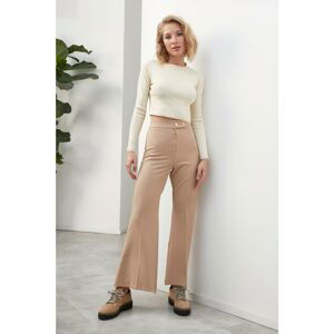 Trendyol Camel High Waist Wideleg Zippered Woven Trousers