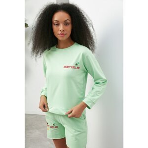 Trendyol Green Long Sleeve Crew Neck Embroidered Knitted Bottom-Top Suit