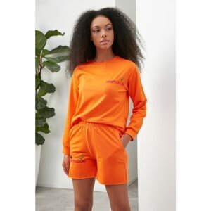 Trendyol Orange Long Sleeve Crew Neck Embroidered Knitted Bottom-Top Suit