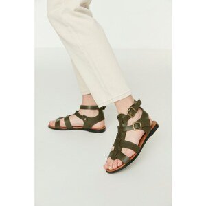 Trendyol Genuine Leather Khaki Women's Sandals