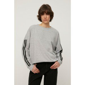 Trendyol Gray Stripe Detailed Long Oversize Thin Knitted Sweatshirt