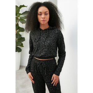 Trendyol Black Leopard Printed Knitted Sweatshirt