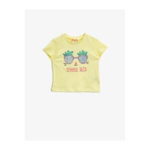 Koton Baby Girl Yellow Glittery Text Embroidered Cotton T-Shirt