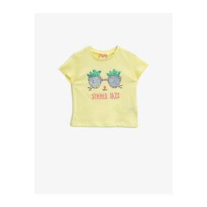 Koton Baby Girl Yellow Glittery Text Embroidered Cotton T-Shirt