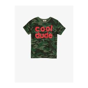 Koton Crew Neck Short Sleeve 100% Cotton Camouflage Patterned T-Shirt