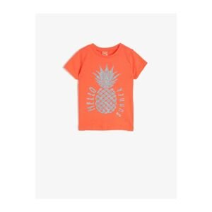 Koton Baby Girl Printed Short Sleeve Coral T-shirt