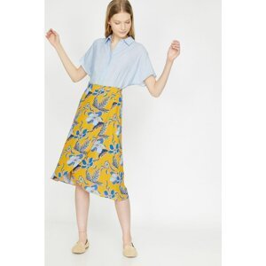 Koton Women's Yellow Regular Waist Patterned Midi Skirt