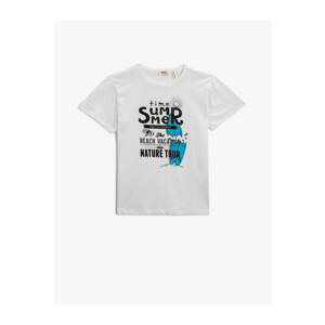 Koton Boy White Slogan T-Shirt Cotton