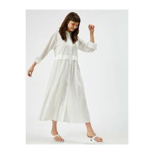 Koton Women's White Shirt Collar Pleated Dress