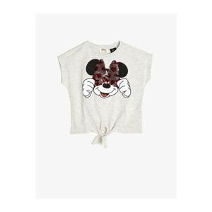 Koton Girl's White Minnie Licensed Double-Sided Sequin Short Sleeved T-Shirt