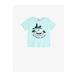 Koton Baby Boy Blue Crew Neck Short Sleeve Embroidered Cotton T-Shirt