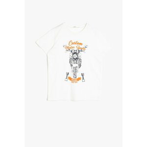 Koton Boy White Cotton Printed Short Sleeve Crew Neck T-Shirt