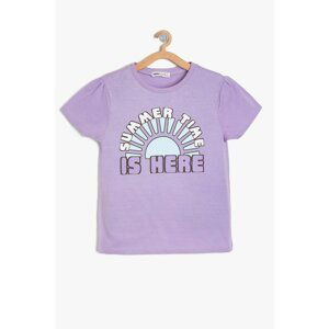 Koton Purple Girl's Letter Printed T-Shirt