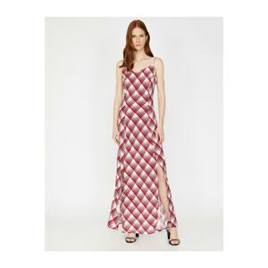 Koton Plaid Slit Long Dress