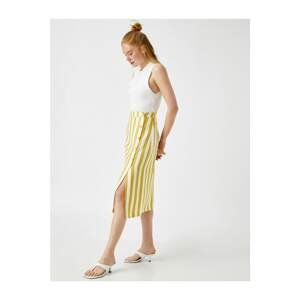 Koton Women's Yellow Striped Skirt Slit