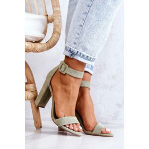 Suede High Heels Sandals Light Green Jacqueline