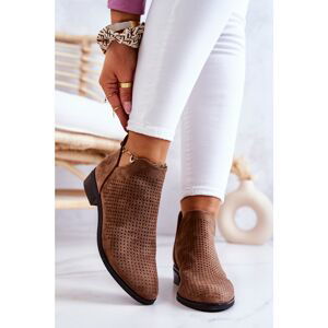 Suede Openwork Booties Brown Shirley