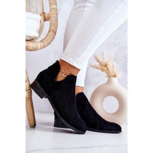 Suede Openwork Booties Black Shirley