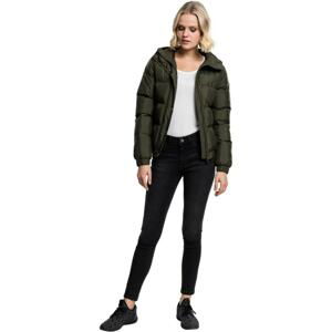 Women's Puffer Hooded Jacket - Dark Olive