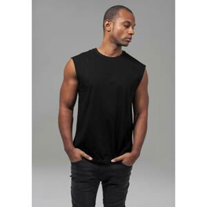 Black sleeveless t-shirt with open brim