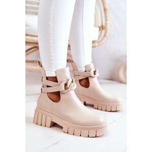 Leather Booties With A Cut Beige Karen