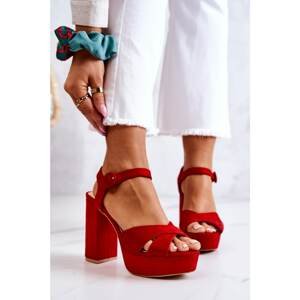 Suede Heeled Sandals Red Semilla