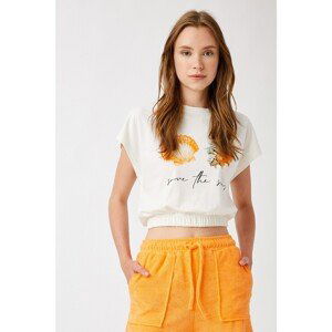 Koton Crop T-Shirt Printed Crew Neck Cotton