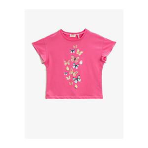 Koton Girl's Pink Printed T-Shirt Cotton