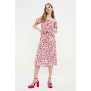 Trendyol Pink Belted Carmen Collar Dress